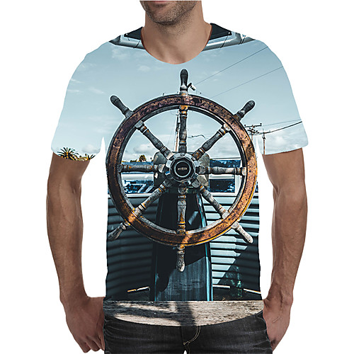 

Men's Daily Going out Street chic / Exaggerated T-shirt - Geometric / 3D / Graphic Pleated / Print Rainbow