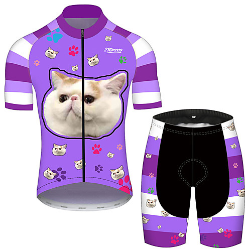 

21Grams Men's Short Sleeve Cycling Jersey with Shorts Lavender Cat Animal Bike Clothing Suit UV Resistant Breathable Quick Dry Sweat-wicking Sports Cat Mountain Bike MTB Road Bike Cycling Clothing