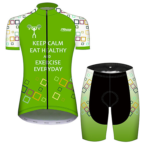 

21Grams Women's Short Sleeve Cycling Jersey with Shorts Black / Green Novelty Bike Clothing Suit Breathable Quick Dry Ultraviolet Resistant Sweat-wicking Sports Solid Color Mountain Bike MTB Road