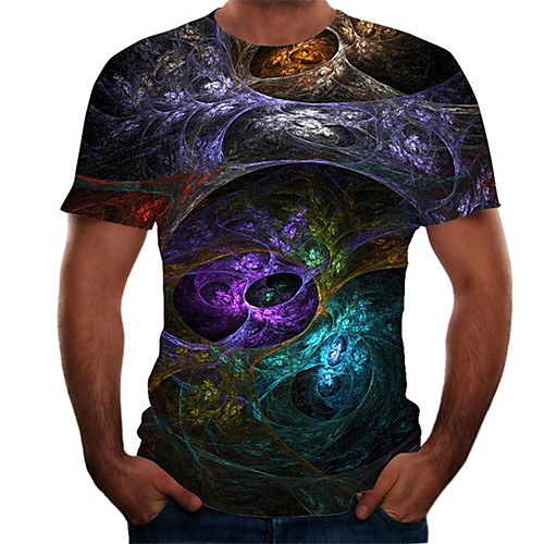 

Men's Daily Basic T-shirt - Color Block / 3D Print Rainbow