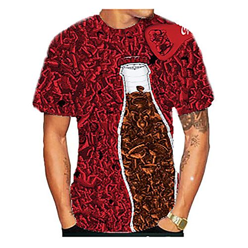 

Men's Daily Going out Basic T-shirt - 3D / Beer Print Red