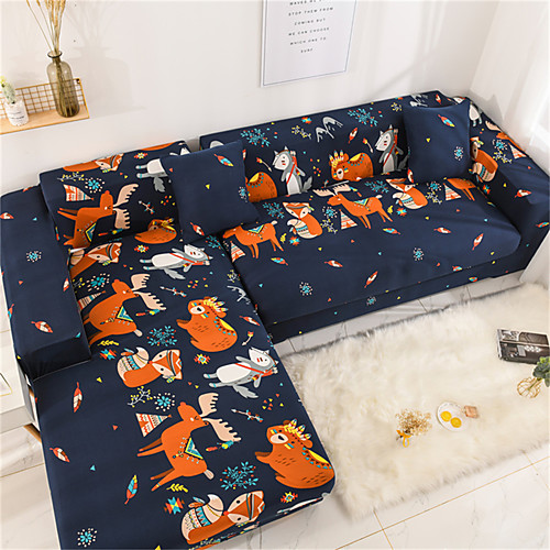

Cartoon Animal Print Dustproof All-powerful Slipcovers Stretch L Shape Sofa Cover Super Soft Fabric Couch Cover with One Free Pillow Case