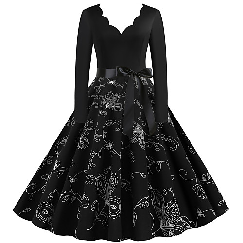

Women's Black Dress Street chic Daily Going out Sheath Floral Geometric Print Print S M