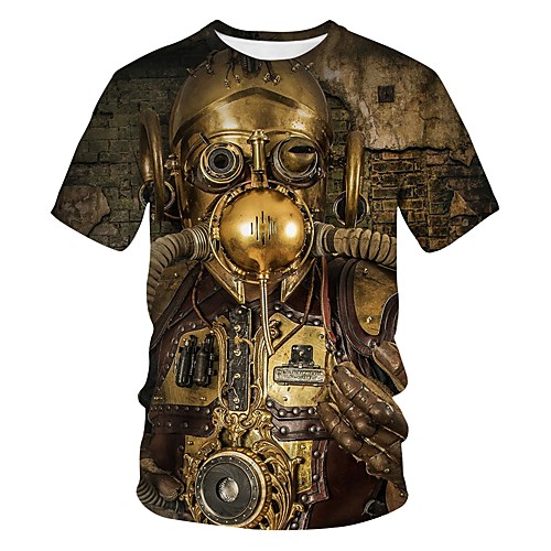 

Men's Color Block 3D Print T-shirt Street chic Exaggerated Going out Club Round Neck Gold / Short Sleeve