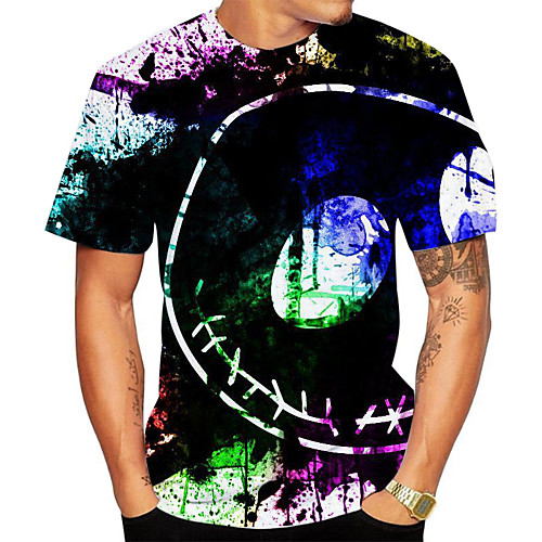 

Men's Plus Size Geometric 3D Print T-shirt Basic Daily Going out Round Neck Rainbow / Short Sleeve