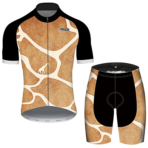 

21Grams Men's Short Sleeve Cycling Jersey with Shorts Black / Orange Geometic Animal Giraffe Bike Clothing Suit UV Resistant Breathable Quick Dry Sweat-wicking Sports Geometic Mountain Bike MTB Road