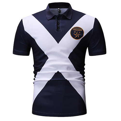 

Men's Color Block T-shirt Sports Shirt Collar Black / Navy Blue / Short Sleeve