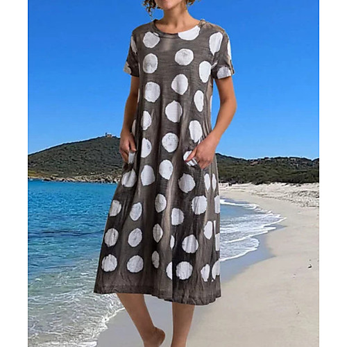 

Women's A Line Dress - Short Sleeves Polka Dot Polka Dots Summer Elegant Holiday Beach Home Loose Blue Red Gray S M L XL XXL XXXL