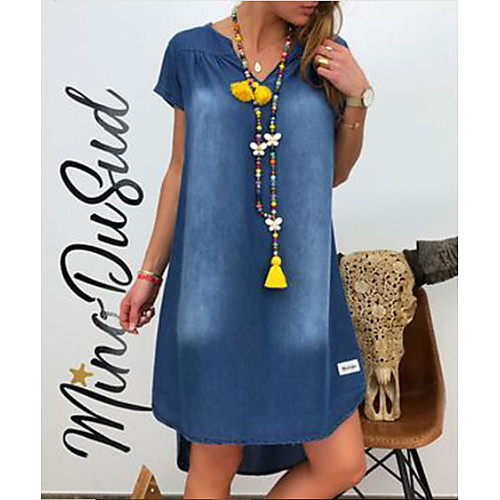 

Women's Blue Dress Shift Solid Color S M