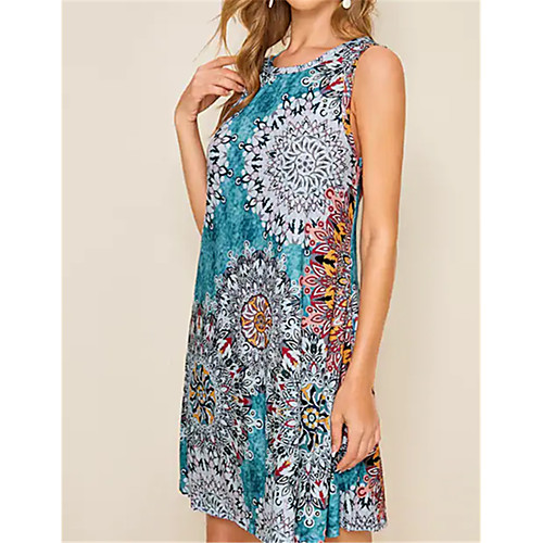 

Women's Blue Dress A Line Print S M