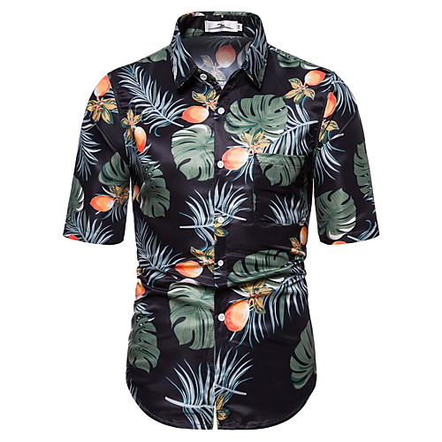 

Men's Daily Holiday Boho / Tropical Shirt - Striped / Geometric / Scenery Tropical Leaf, Print Yellow
