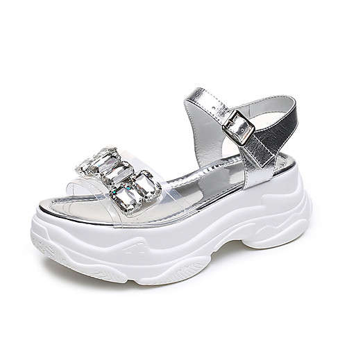 

Women's Sandals 2020 Wedge Heel Open Toe Microfiber Booties / Ankle Boots Casual Walking Shoes Summer Silver / Black