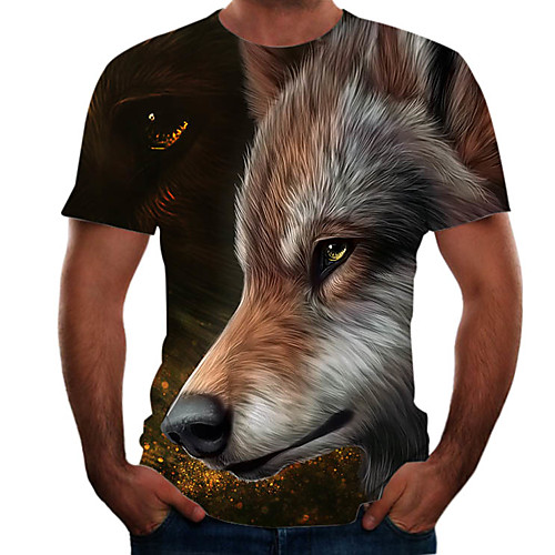 

Men's Going out Weekend Basic T-shirt - Color Block / 3D / Animal Brown