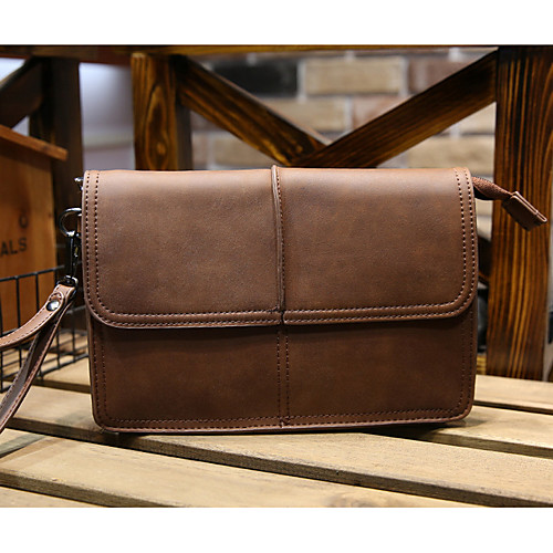 

Men's Zipper PU Clutch Solid Color Coffee