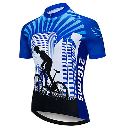 

21Grams Men's Short Sleeve Cycling Jersey 100% Polyester Black / Blue Stripes Gradient Bike Jersey Top Mountain Bike MTB Road Bike Cycling UV Resistant Breathable Quick Dry Sports Clothing Apparel