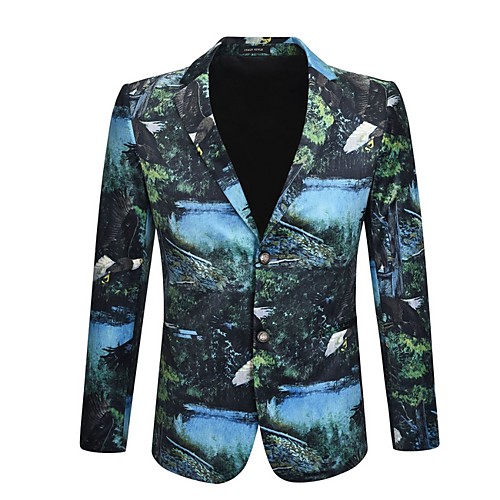 

Men's Blazer Notch Lapel Polyester Green