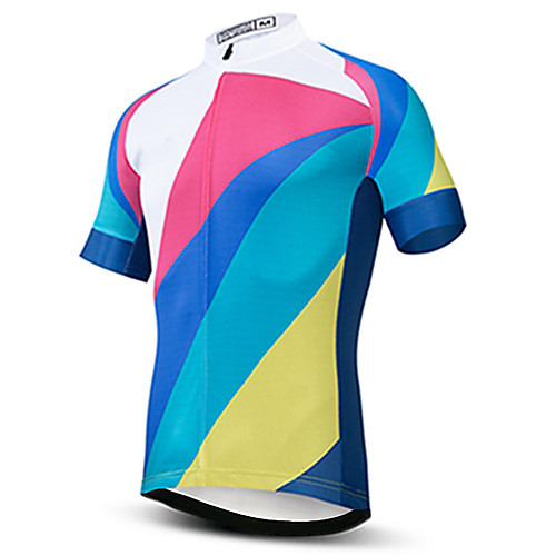 

21Grams Men's Short Sleeve Cycling Jersey Blue / White Bike Jersey Top Mountain Bike MTB Road Bike Cycling UV Resistant Breathable Quick Dry Sports Clothing Apparel / Stretchy