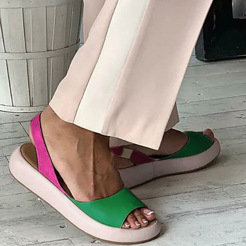 

Women's Sandals Flat Heel Round Toe PU Summer Red / Light Purple / Green