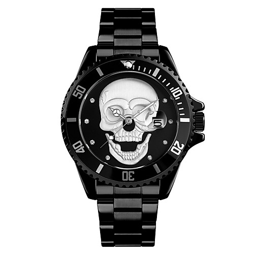 

Men's Steel Band Watches Quartz Stylish Stainless Steel Black 30 m Water Resistant / Waterproof Noctilucent Cool Analog Skull Halloween - Green Blue Black One Year Battery Life
