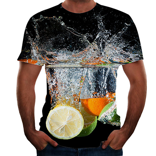 

Men's Daily Sports Basic / Street chic T-shirt - Color Block / 3D / Fruit Print Rainbow