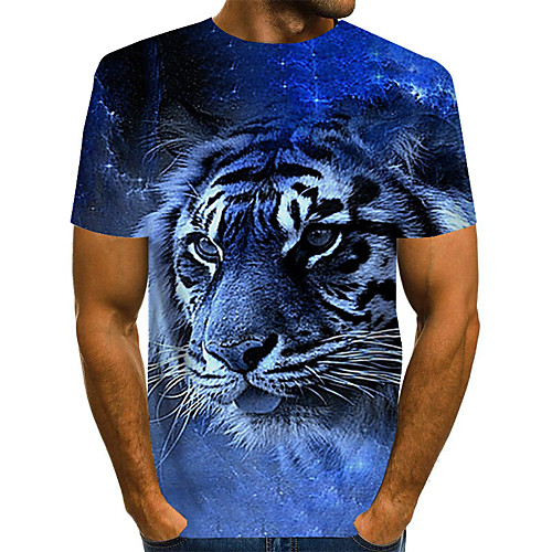 

Men's Daily Holiday Street chic / Exaggerated T-shirt - Color Block / 3D / Abstract Print Blue