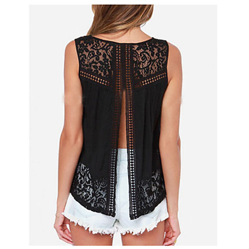 

Women's Daily Tank Top - Solid Colored Lace Black