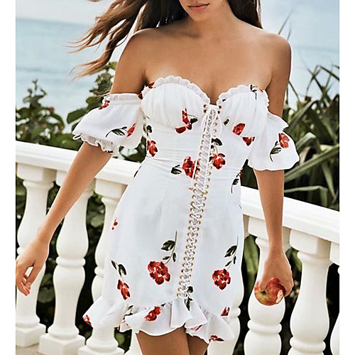 

Women's White Dress Sheath Print S M