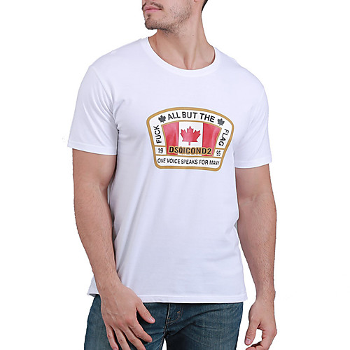 

Men's Daily Sports Business / Basic T-shirt - Solid Colored / Letter Black & White, Print White
