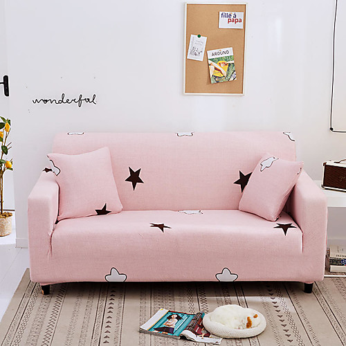 

Kawaii Pink Stars Print Dustproof All-powerful Slipcovers Stretch Sofa Cover Super Soft Fabric Couch Cover with One Free Pillow Case