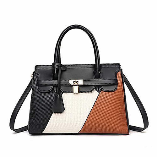 

Women's PU Top Handle Bag Color Block Earth Yellow / Red / Khaki