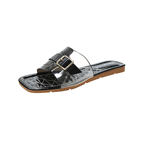

Women's Slippers & Flip-Flops 2020 Flat Heel Open Toe PU Classic / Minimalism Spring & Fall / Spring & Summer Green / Black / Beige