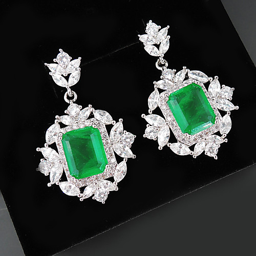 

6 carat Synthetic Emerald Earrings Alloy For Women's Emerald cut Antique Luxury Bridal Wedding Party Evening Formal High Quality Pave 2pcs