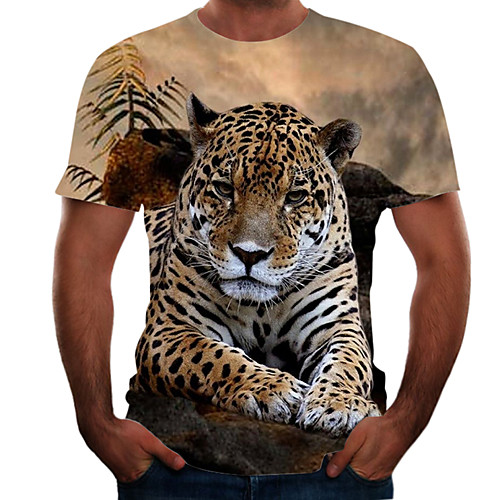 

Men's Plus Size Color Block 3D T-shirt Basic Going out Weekend Round Neck Brown / Short Sleeve / Animal