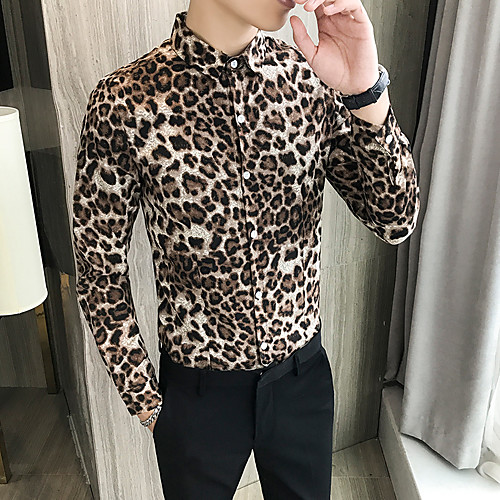 

Men's Daily Going out Basic / Elegant Shirt - Leopard / Color Block White