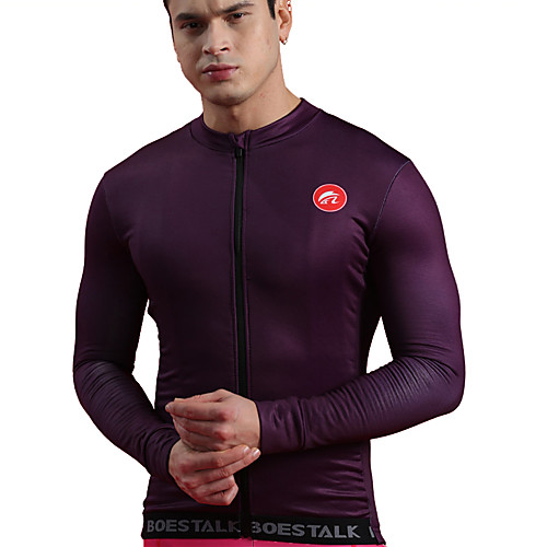 

BOESTALK Men's Long Sleeve Cycling Jersey Winter Fleece Wool Fabric Dark Purple Fuchsia Rose Red Bike Tracksuit Jersey Top Mountain Bike MTB Road Bike Cycling Thermal / Warm Windproof Fleece Lining