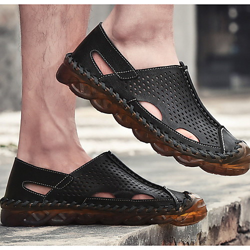 

Men's Nappa Leather Summer Sandals Non-slipping Brown / Black