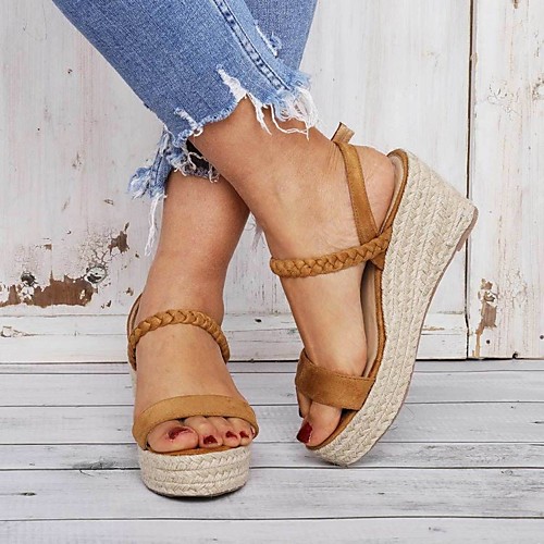 

Women's Sandals Wedge Heel Open Toe PU Summer Dark Brown / Pink
