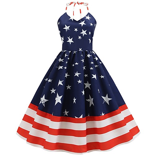 

Women's Navy Blue Dress A Line Print S M