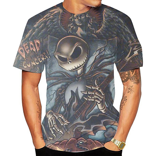 

Men's Halloween Daily Basic T-shirt - 3D / Graphic / Skull Print Light gray