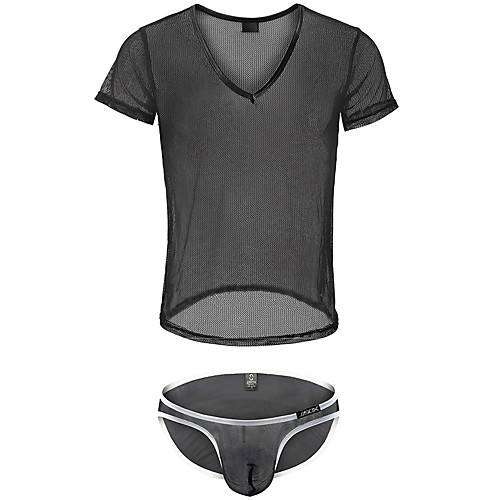 

Men's Mesh Suits Nightwear Solid Colored Black M L XL