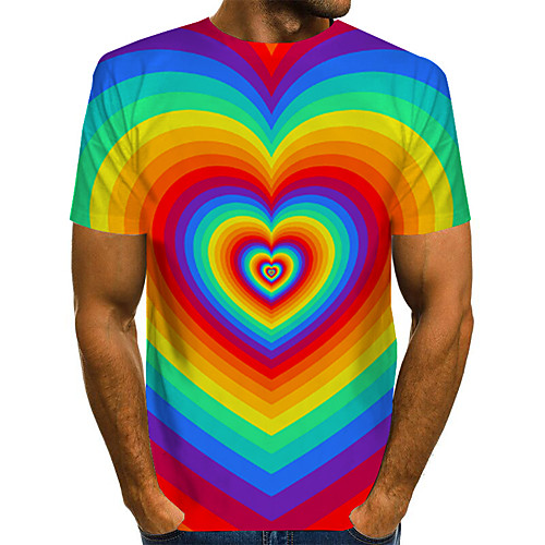 

Men's Daily Weekend Basic / Exaggerated T-shirt - Color Block / Rainbow / Abstract Print Rainbow