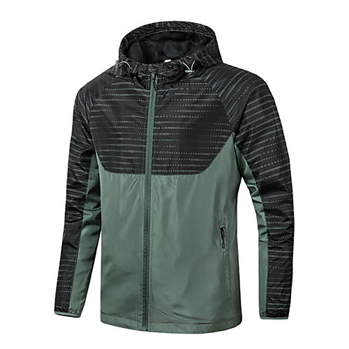 

Men's Daily / Sports Basic Spring & Fall / Spring & Summer Regular Jacket, Striped / Color Block Hooded Long Sleeve Nylon Print Army Green / Gray