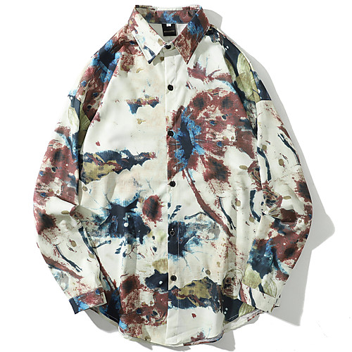 

Men's Daily Vintage / Exaggerated Shirt - Tie Dye Black & White, Print White