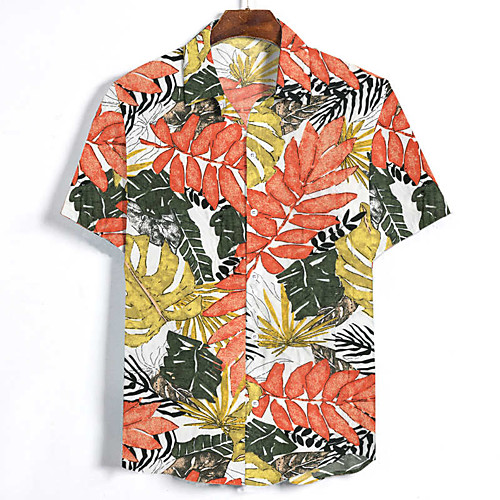 

Men's Floral Shirt - Cotton Daily Work White / Green / Short Sleeve