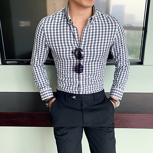 

Men's Daily Going out Basic / Elegant Shirt - Striped / Color Block Red