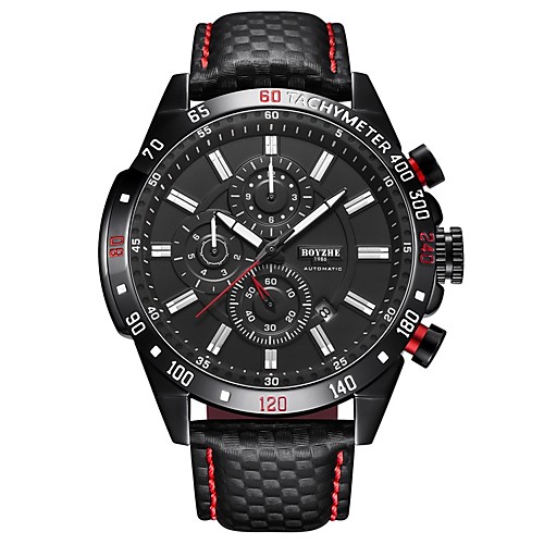 

Men's Sport Watch Automatic self-winding Modern Style Sporty Genuine Leather Black 30 m Water Resistant / Waterproof Calendar / date / day Shock Resistant Analog Casual Outdoor - Black / Silver Black