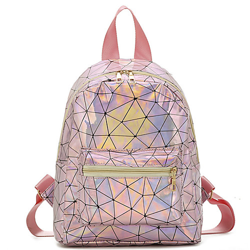 

Large Capacity Polyester PU Zipper Commuter Backpack Solid Color Daily Blushing Pink / Gold / Silver