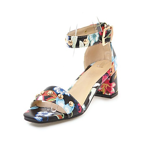 

Women's Sandals 2020 Chunky Heel Open Toe Buckle PU Classic / Minimalism Spring & Summer Yellow / Light Red / Black / Party & Evening / Color Block