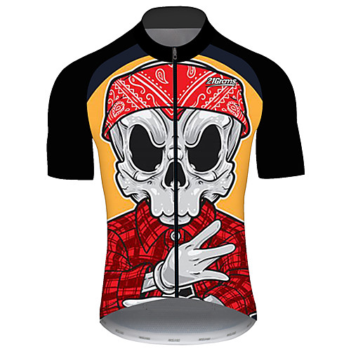 

21Grams Men's Short Sleeve Cycling Jersey Black / Red Skull Bike Jersey Top Mountain Bike MTB Road Bike Cycling UV Resistant Breathable Quick Dry Sports Clothing Apparel / Stretchy