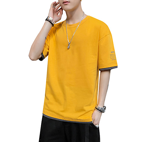 

Men's Daily T-shirt - Color Block / Graphic / Solid Colored Yellow